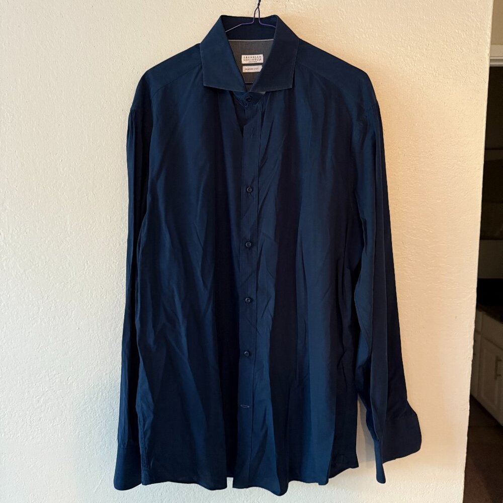 Brunello Cucinelli Men's Button Down Shirt Basic Fit Size XL Navy